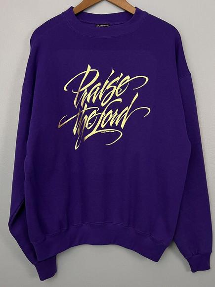 VTG 1995 Abbey Press Praise The Lord Sweatshirt Purple Gold Platinum Sweats XL - Picture 2 of 6